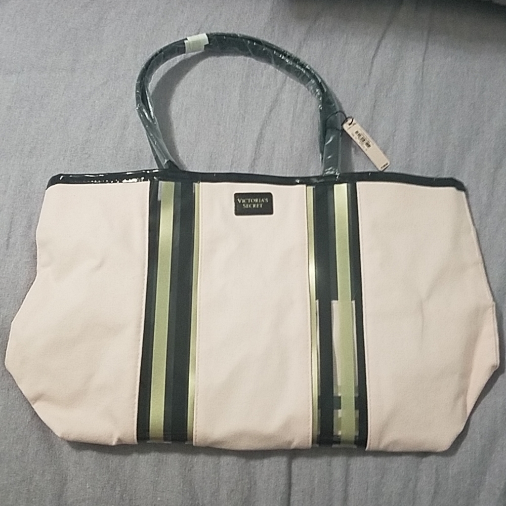(SOLD) VS Light Pink Bag with Gold Black Stripes